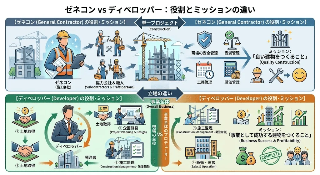 ゼネコンとディベロッパーの役割の違い